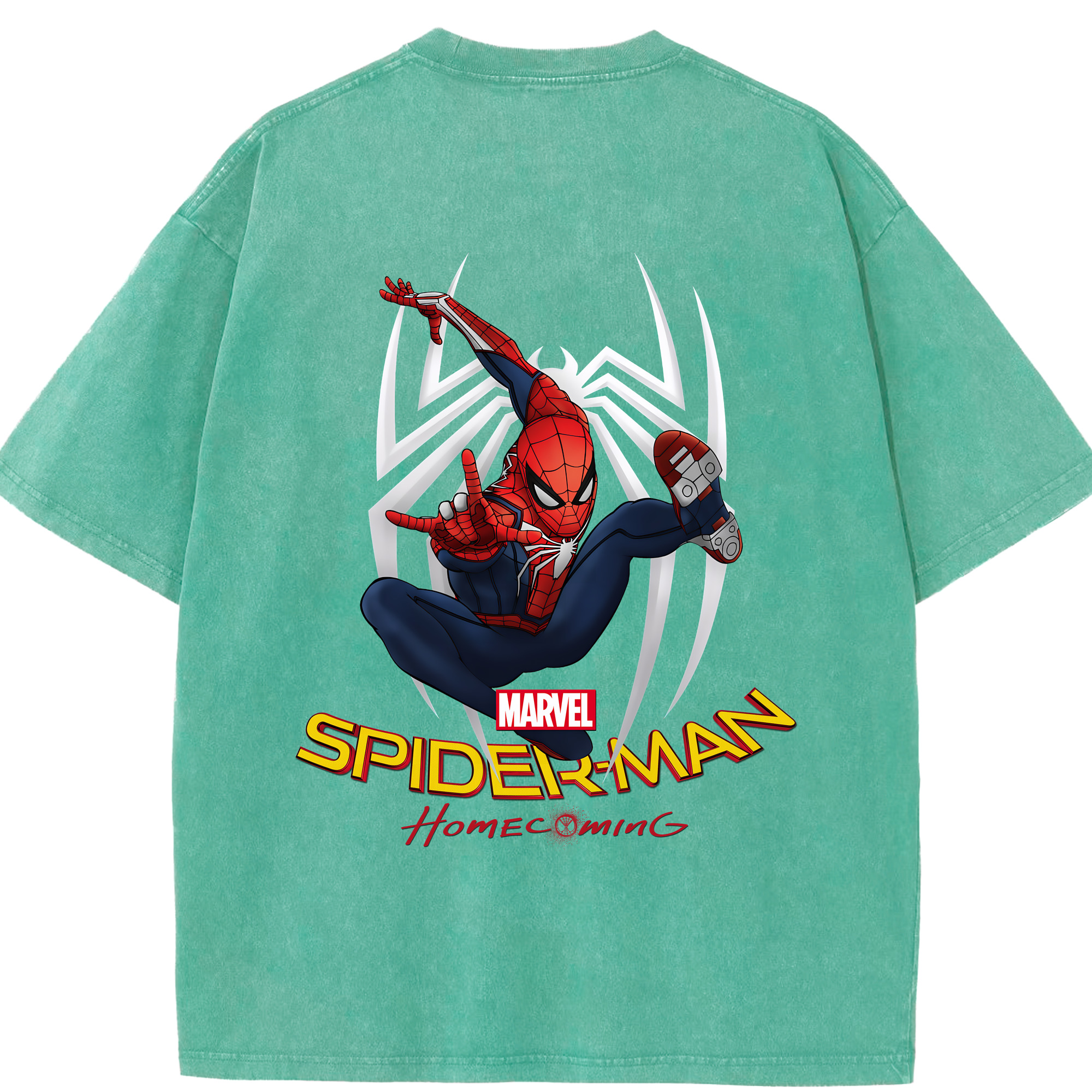 （画像用） Spider Man スパイダーマン 綿100% ヴィンテージ風 半袖Tシャツ（背面プリント）